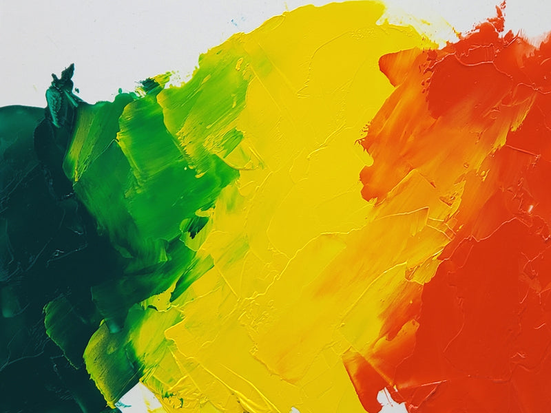 Basic Yellow at center blending with Basic Green at left and Basic Red at right.