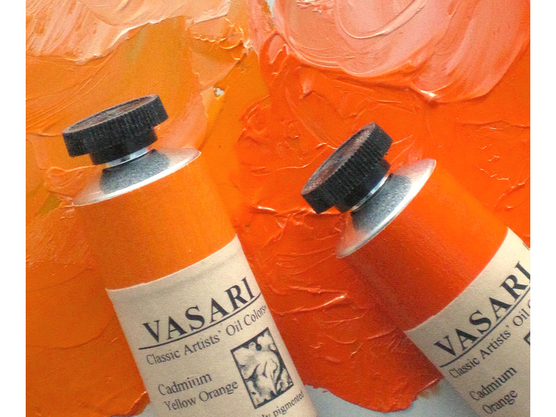 Cadmium Yellow Orange at left and Cadmium Orange at right.