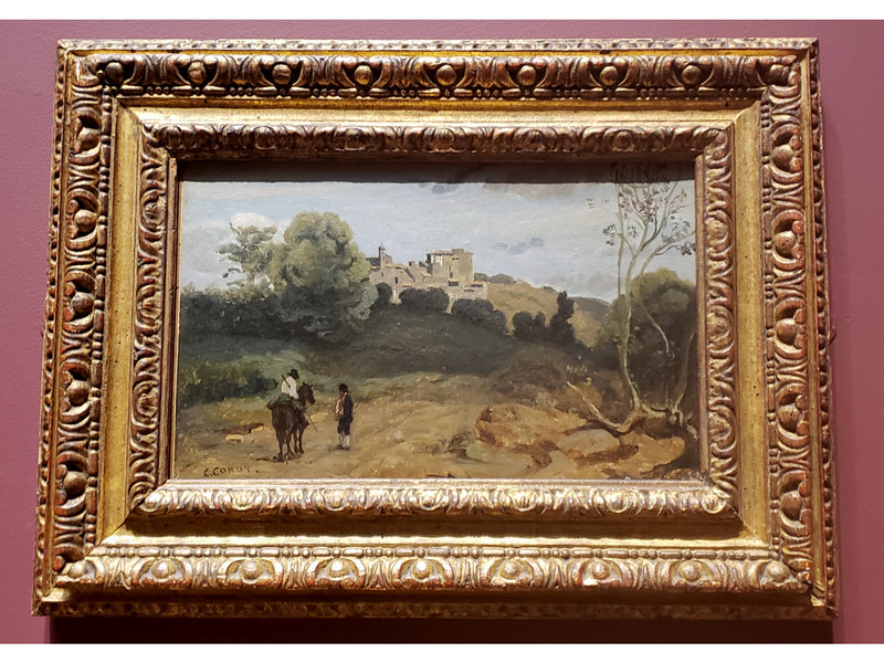 View of Genzano with a Rider and Peasant, by Camille Corot, The Met Fifth Ave., New York, NY, 1843 or later, oil on paper on board.