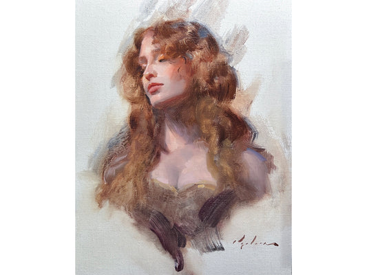 Radiance by Chelsea Lang, oil painting on panel, demo portrait for the Portrait Society of America webinar, 2025