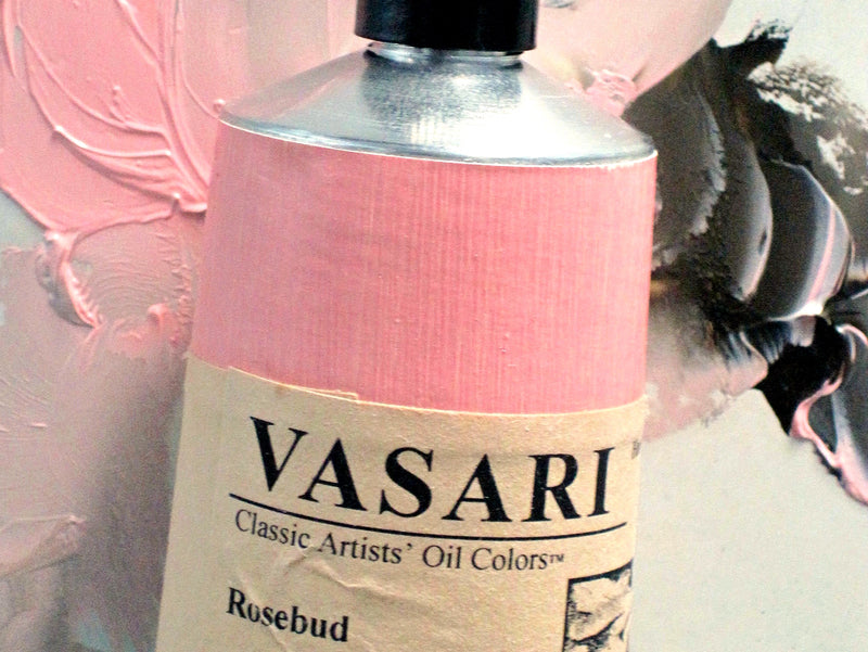 175ml large tube closeup of our Rosebud creating grays with Ivory Black in the background