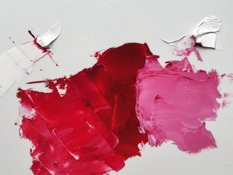 Permanent Alizarin imaged at center with Flake White tint at left and Titanium White tint at right.