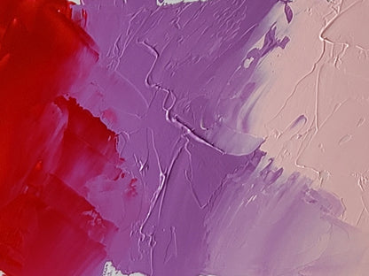 Swatch of Rosebud at top right tinting the Ruby Violet Light, at center, with the mixture of the two at bottom right. Ruby Red is shown on the left and mixing into the Ruby Violet Light from the left. 