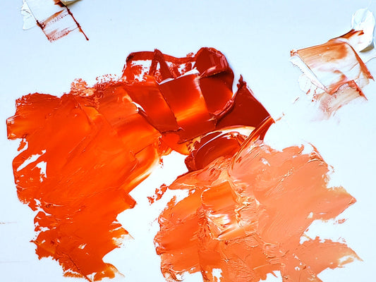 Transparent Orange at center with our Flake White tinting it a left and our Titanium White tinting it at right.