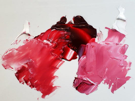 Permanent Alizarin at center with Flake White tinting at left and Titanium White tinting at right.