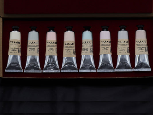 Uniquely formulated from the delicate transparent and semi-transparent natural earth pigments actually used by the Renaissance Masters of painting, this set of eight opaque tints offers subtle notes of light.