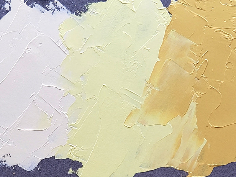 Brilliant Lemon Extra Pale is shown here at center, with Brilliant Yellow Extra Pale on the left and Naples Yellow Extra on the right.