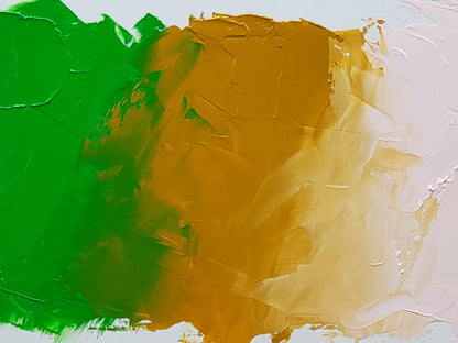 Cadmium Green Light shown here at left and mixed into our Yellow Ochre at center. At right is our Rosso Ercolano Extra Pale that also tints the Yellow Ochre into a soft golden color, to show how this warm Extra Pale can also be used as white with just a hint of color! 