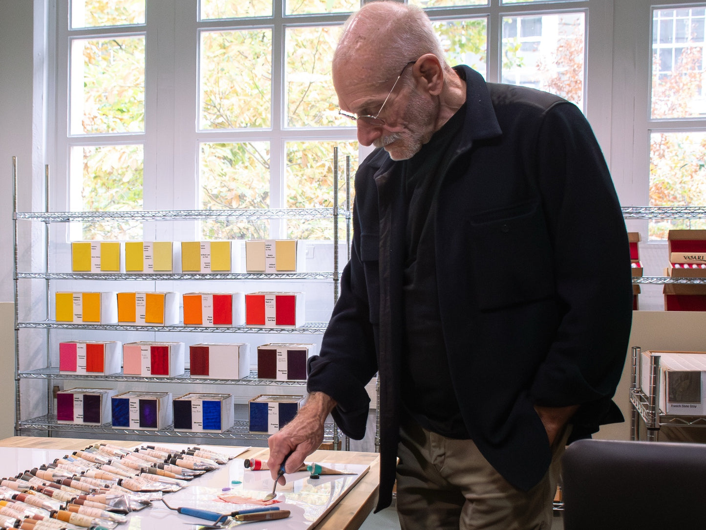 Stephen Salek, paintmaker and founder of Vasari, at our Industry City Brooklyn showroom