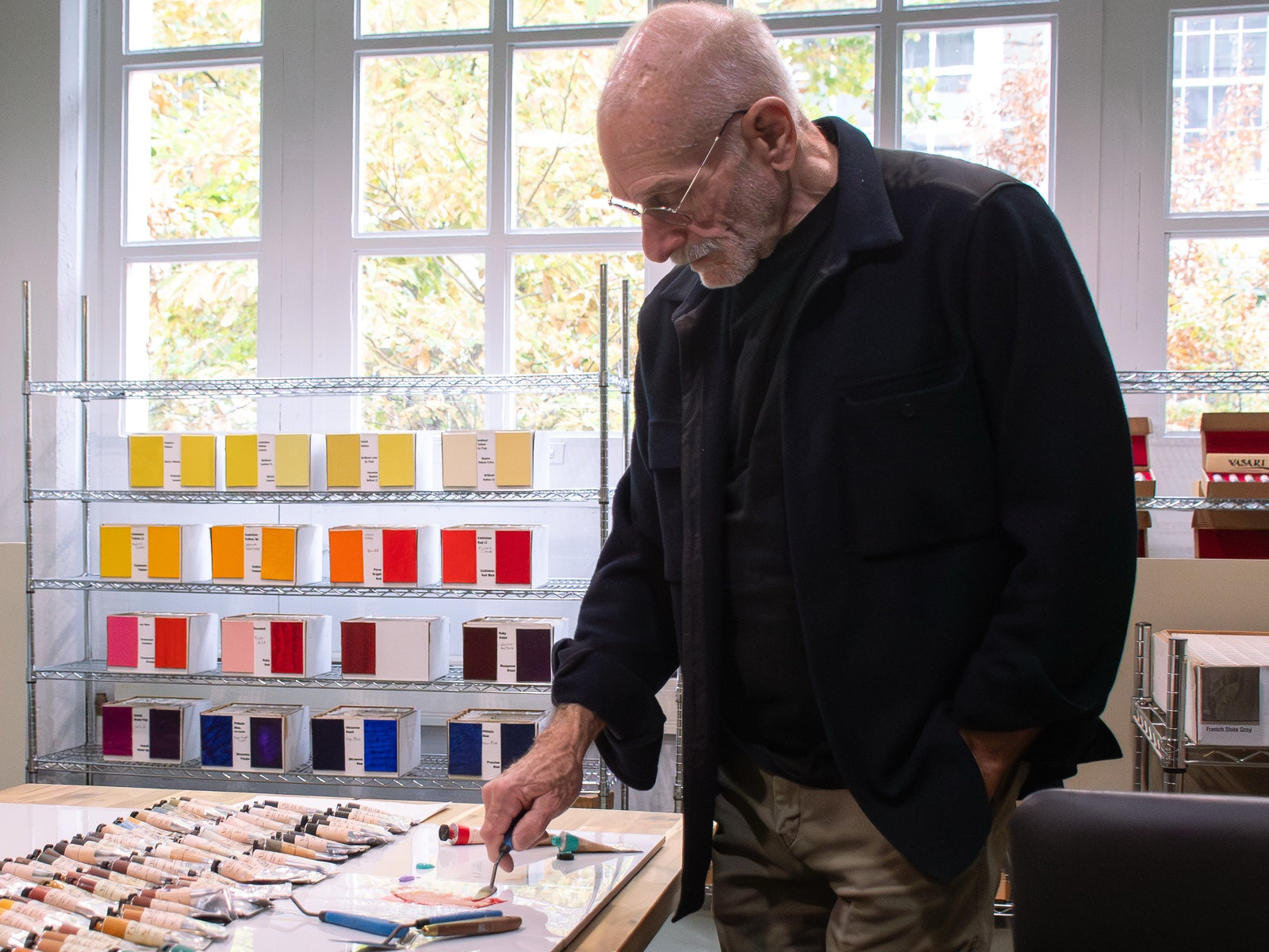 Stephen Salek, paintmaker and founder of Vasari, at our Industry City Brooklyn showroom