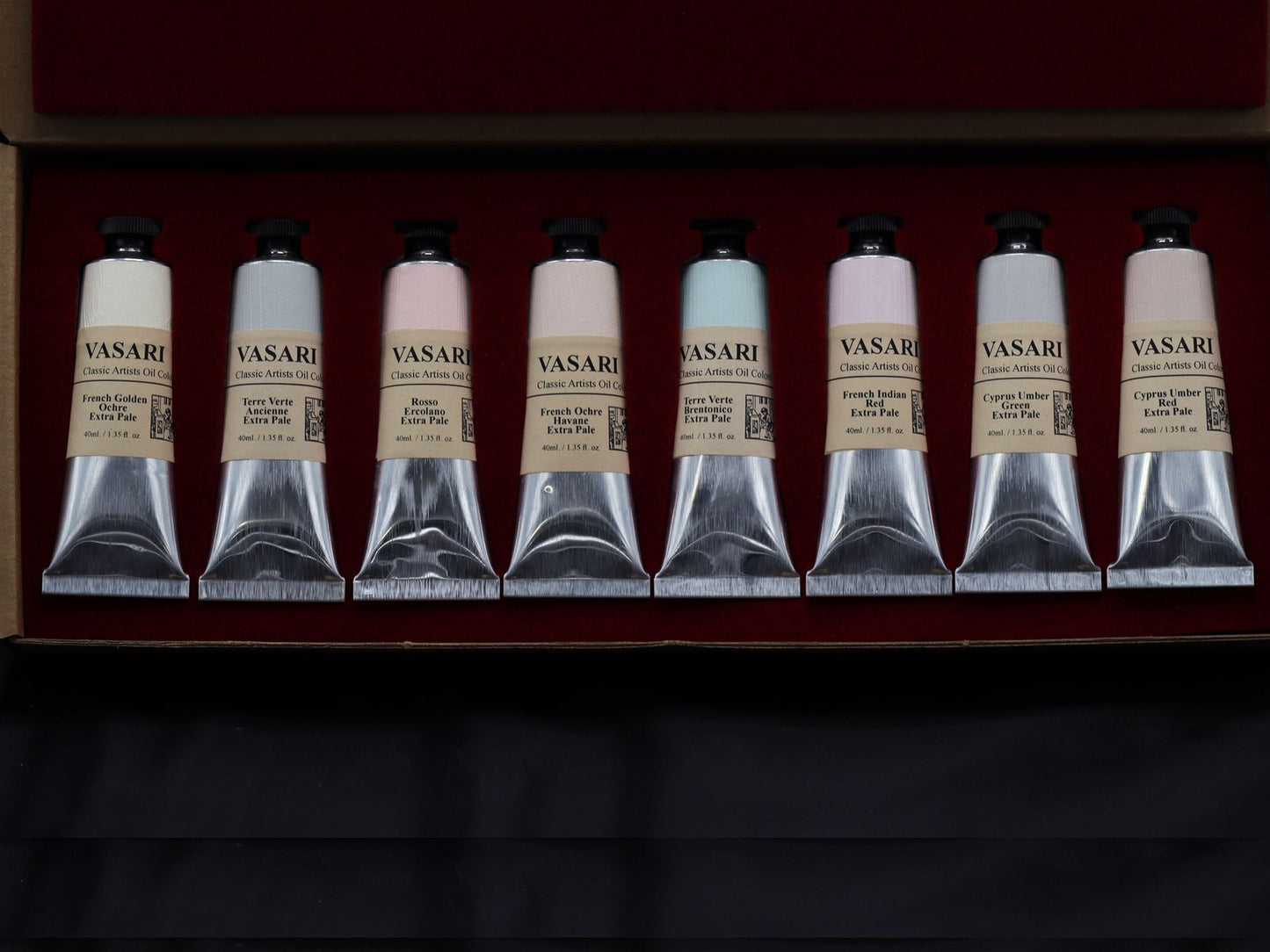 Uniquely formulated from the delicate transparent and semi-transparent natural earth pigments actually used by the Renaissance Masters of painting, this set of eight opaque tints offers subtle notes of light. 