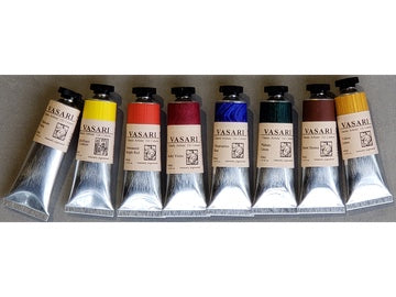 Our Elemental Paint Set of Titanium White with primary colors and two earths, chosen to mix for any style or subject.